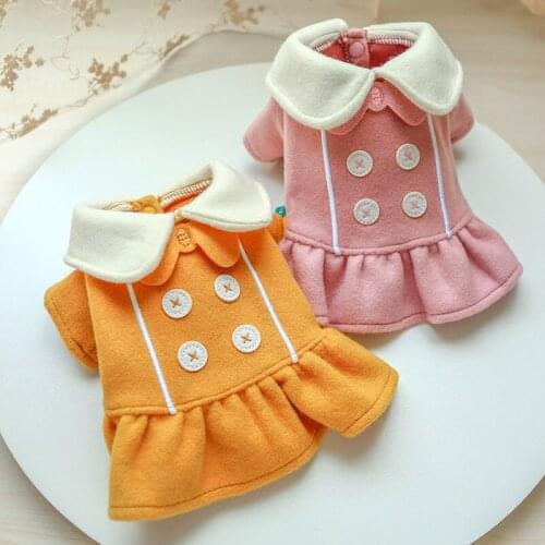 Woolen Coat Yellow Pink Pet Winter Clothes School Yellow Pink Small Dogs Puppy Costume Outfit Wholesale Cat Skirt Ropa De Perro
