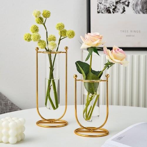 Glass Vases For Flower Arrangements Home Decoration Accessories For Living Room Modern Metal Terrarium Plant Vase Decorative