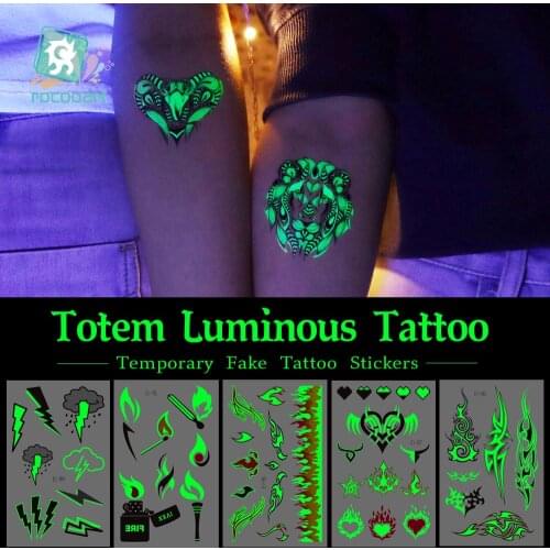 Luminous Waterproof Temporary Tattoo Sticker Animal Totem Flash Tatto Wolf Scorpion Body Art Arm Water Transfer Fake Tatoo Men