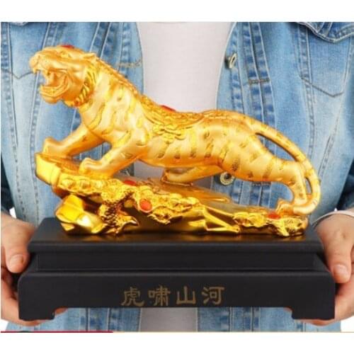 Tiger lucky furnishings office of the Chinese zodiac tiger home furnishings opening s gold plated Animal resinroom