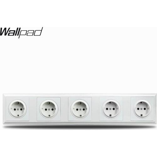 Wallpad White 5 Way EU German Electric Wall Socket Schuko Quintuple Frame L6 Plastic Palace Style, 430 * 86 mm