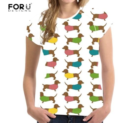 FORUDESIGNS Funny 3D Dog Dachshund Printing T Shirt Women Casual Summer Short Sleeve Tops Tee Clothing Fashion Harajuku T-shirts