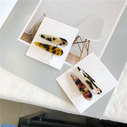 2Pcs/set Women Vintage Leopard Hair Clip Geometric Waterdrop Hairpin Hair Accessories Acetate Metal Hair Clip