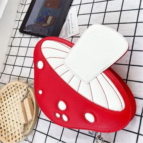 Women Girl Mushroom Shape PU Leather Handbag Chain Shoulder Messenger Crossbody Bag Satchel Tote Purse