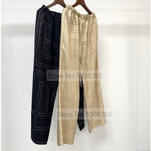 2021SS Woman Vizelle 100% twill Silk monogram embroidery Long wide leg Trousers