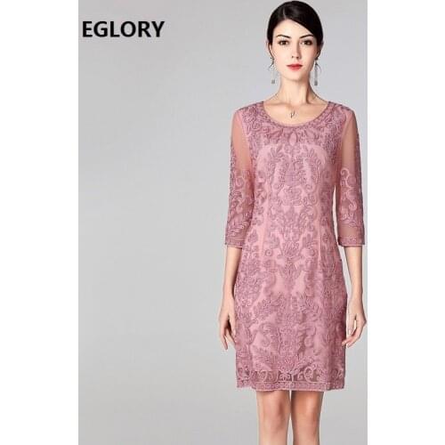 Top Grade Fashion Party Event Dresses 2019 Spring Summer Woman Allover Luxurious Embroidery Bodycon Pink Wine Red Dress Female