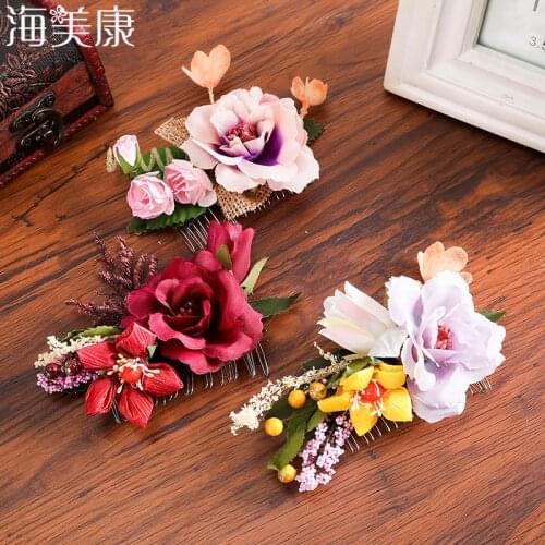 Haimeikang Fashion Flower Hair Comb Bridal Bridesmaid Wedding Floral Hair Accessories Women Party Journey Headwear
