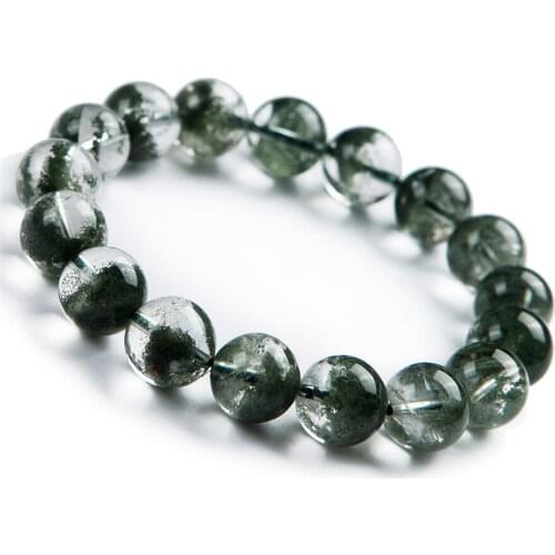 Natural Green Phantom Crystal Quartz 12.50mm Round Bead Healing Women Stretch Bracelet