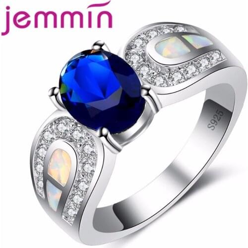 New Classic Dark Blue Oval CZ Ring Wedding Bridal Jewelry for Women 925 Sterling Silver Silver Color Bijoux Fashion Opal Ring