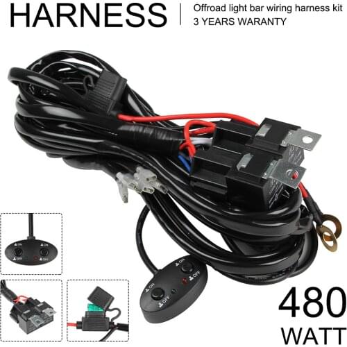 Wiring Harness 2 Lead 40A 12V Relay Light Control Push Button Switch LED Light Bar Wire Harness Driving Fog Work Light Wire Kit