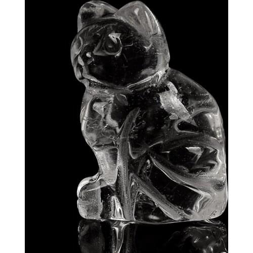 1.5 Inch Rock Quartz cat Statue Semi-Precious Craft Carved Stone Crystal Rose Quartz Mini Animal Figurine For Home Decor