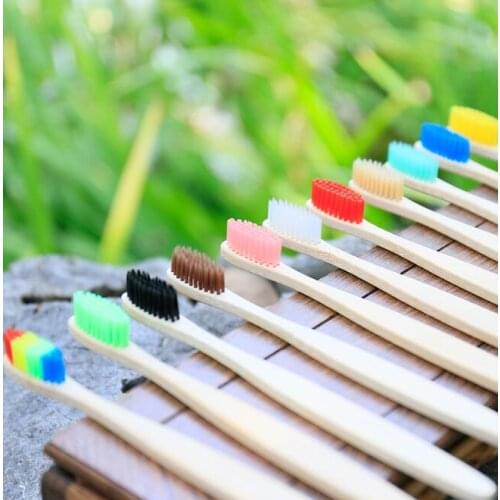1000pcs Natural Bamboo Handle Toothbrush Rainbow Colorful Whitening Soft Bristles Bamboo Toothbrush Eco-friendly Oral Care#787