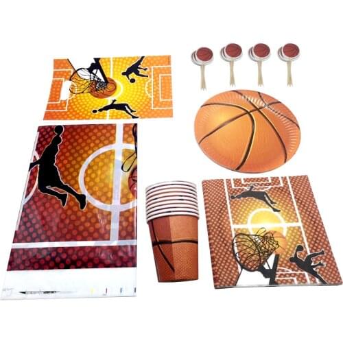 106pcs/lot Baby Shower Basketball Theme Tablecloth Plates Cups Napkins Decorate Birthday Events Party Loot Bags Cake toppers