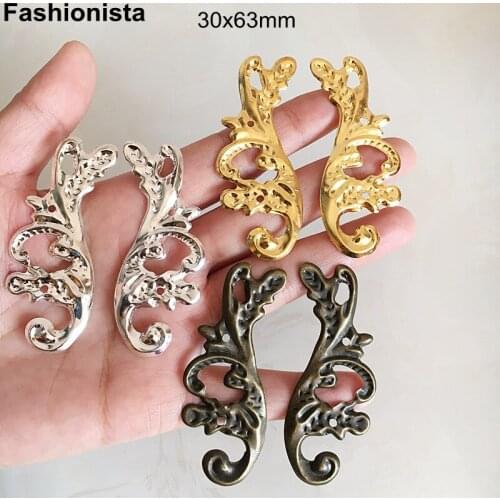 20 pairs - Metal Stamping Scroll Ornament 30x63mm Gold Silver-color Bronze Embellishment For Scrapbook Handmade Crafts -F