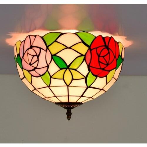 30cm American Pastoral Rose Tiffany Multi-Color Glass Restaurant Bedroom Corridor Corridor Bathroom Glass Ceiling Lamp
