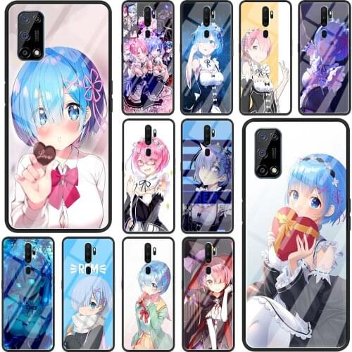 Phone Case for Realme 6 5 7 Pro C3 XT 7i Cover for Oppo A52 Find X2 Lite A9 2020 Glass Shell Couqe Anime Re ZERO Ram Rem In
