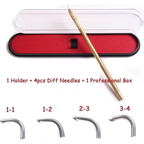 Alileader Professional Lace Wig Making Needles Golden Ventilating Needles For Wig Making Quality Copper Handle With 4 pcs Needle