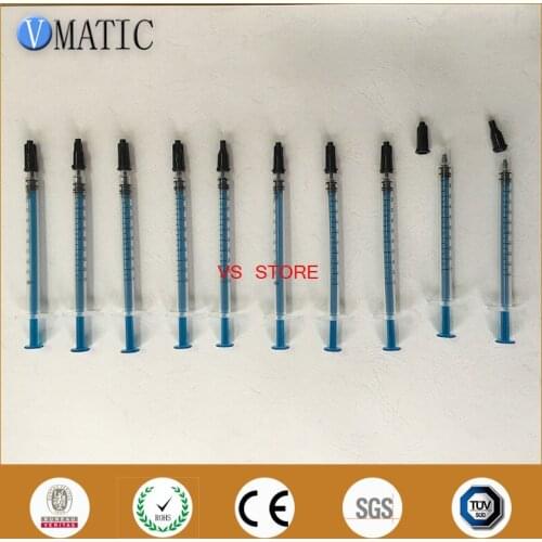 Free Shipping 10Pcs Non Sterilized 1ml/1cc Blue Manual Syringe + Black Syringe Cap/Stopper