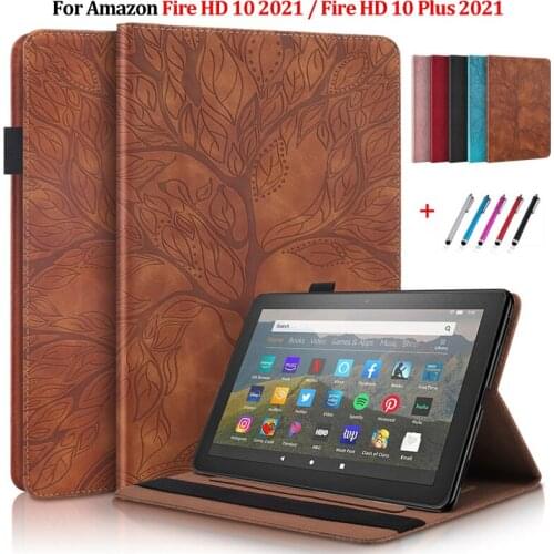 Tablet Funda For Fire HD 10 2021 Case 11th Gen Emboss Tree Flip Wallet Cover For Amazon Fire HD 10 Plus Fire HD 10 Case 2021