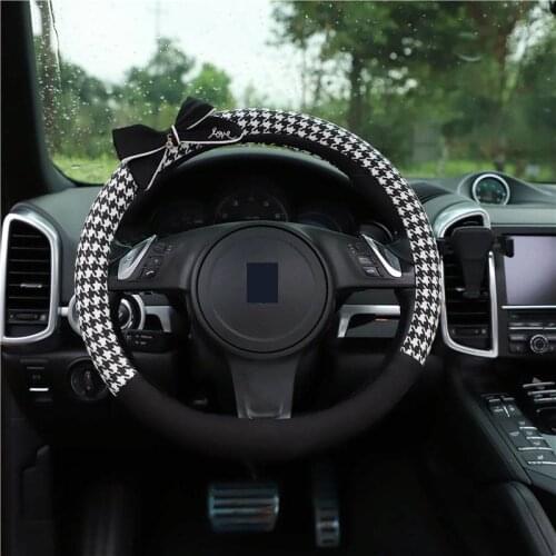 Car Steering Wheel Cover Anti Slip Sweat Absorption Four Seasons General Bowknot Handle Case For Girls Women Gift Accessories