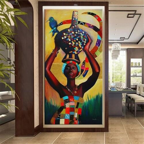 Black African Art Woman Oil Painting on Canvas Cuadros Posters and Prints Scandinavian Wall Picture for Living Room Home Decor