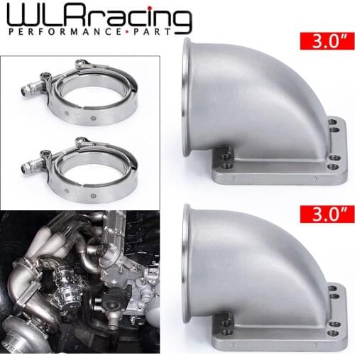 2 Pieces 3.0" Vband 90 Degree Cast Turbo Elbow Adapter Flange 304 Stainless Steel + Clamp and Flange For T3 T4 Turbocharger