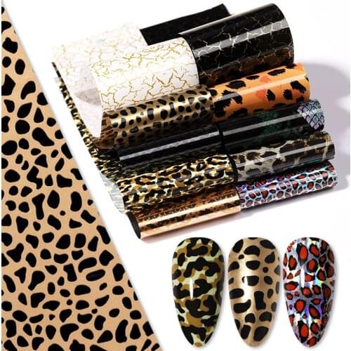 10Pcs Nail Foils Snake Leopard Pattern Gel Set Mixed Flower Marble Adhesive Transfer Stickers Slider Paper Nail Decals