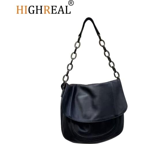 HIGHREAL Women Handbag Chain Big PU Leather Bag Soft Black Hobo Bag Black Female Shoulder Bags Large Capacity Shopper Tote Purse