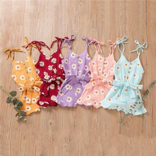 1-6Years Fashion Newborn Toddler Kids Baby Girls Clothes Flower Print Sashes Sleeveless Romper Jumpsuits Holiday Sunsuit Clothes