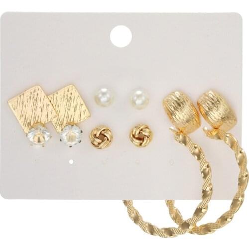 Summer Earrings Set for Women Pearl Circle Stud Earring Gold Round Geometric Metal Mixed Trendy Earring Sets Jewelry 2021