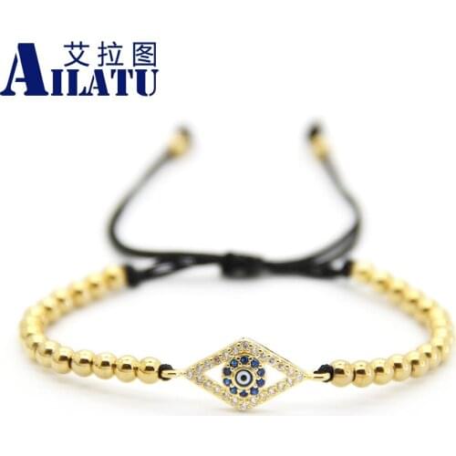 Ailatu Fashion Jewelry Wholesale 4mm Stainless Steel Beads with Micro Pave Cz Eye Beads Macrame Bracelets