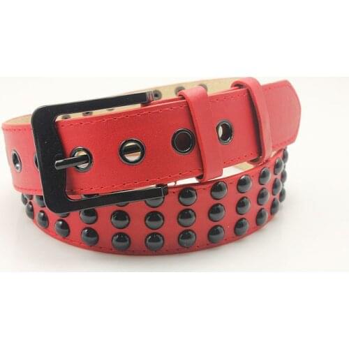 2PCS Fashion Rivet Pin Buckle Red PU Leather Belt Waistband #23628