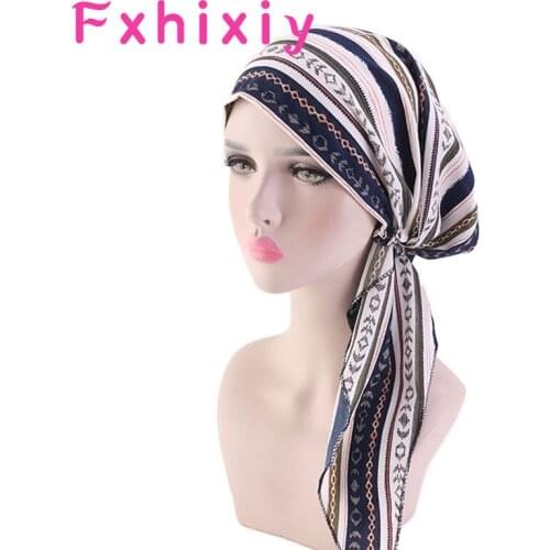 Muslim Pre-Tied Bandana Scarf Chemo Beanies Bonnet Caps Women Fashion Turban Hat Long Ribbon Headscarf Cancer Hair Accessories