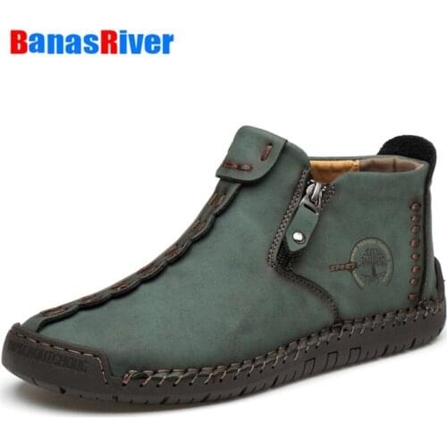 Leather Men Boots Sneakers Warm Fur Snow Shoes for Men Winter Casual Military Ankle Handmade Breathable Walking Driving Outdoor