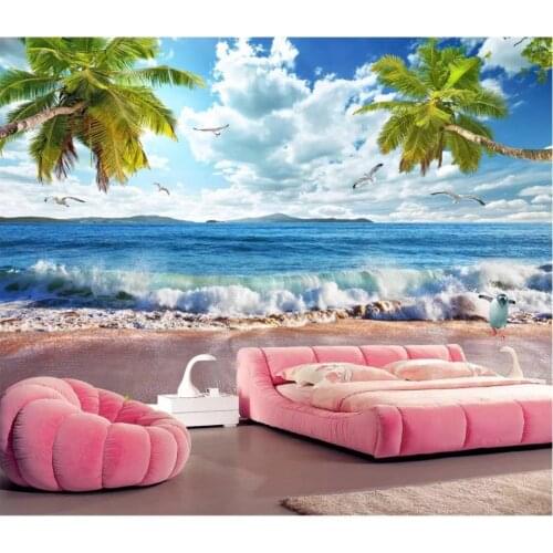 Custom photo wallpaper for walls 3 d Mediterranean mural Beach spray seaside landscape tree TV background wall papers home decor