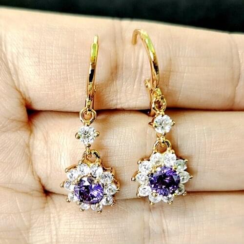 Hot Sale Cubic Zirconia Hoop Earring Female Crystal CZ Gold Color Huggie Circle Earrings Flowers Fashion Jewelry