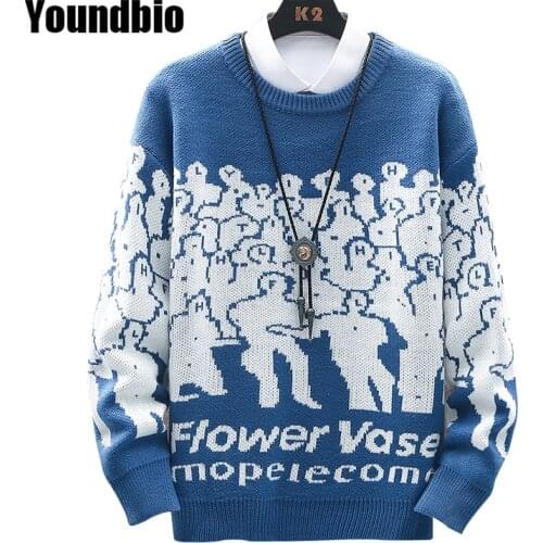 2021 New Sweater Men Street Cartoon Pattern Hip-hop Autumn Cotton O-neck Loose Oversized Pullover Casual Mens Sweater