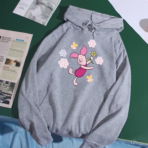 Kawaii Piglet Dancing Hoodies Winnie the Pooh Sweatshirt Male Punk Pop Harajuku Hoodie Casual Disney Male Pullover Streetwear