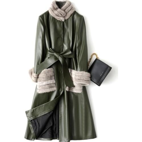 Genuine Leather Winter Jacket Mink Fur Collar Down Jackets for Women 100% Real Sheepskin Coat MY3916