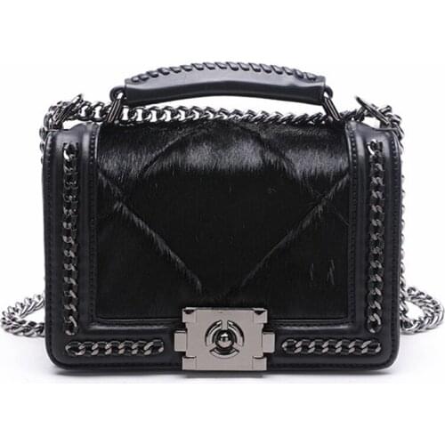 Luxury Handbags Women Bags Designer 2018 Fur Black Chain Small Shoulder Bag Female Crossbody Messenger Bag Rock Female Handbag