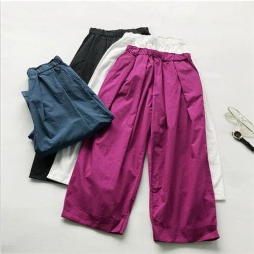 2020 New Autumn Women Cotton Linen Ankle-Length Pants Solid Casual Loose Wide Leg Pants Plus Size 5XL 6XL 7XL