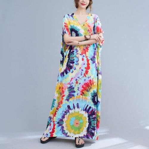 Plus Size Summer Dress 2021 Fashion Casual Bohemian Floral Print Long Dress Vintage Lady Casual Oversize 5xl 6xl Beach Sundress