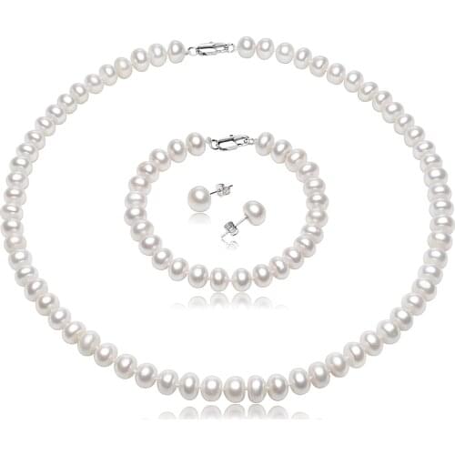 Genuine Natural Freshwater Pearl Jewelry Necklace Sets For Wome