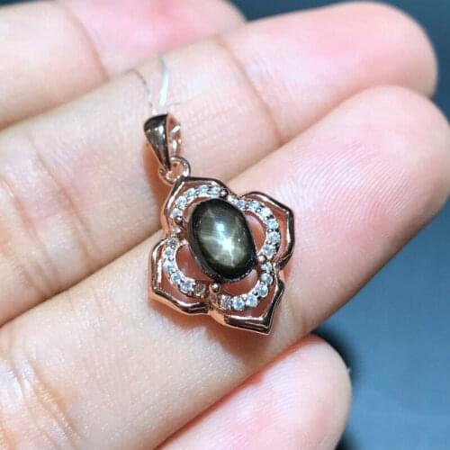 Uloveido Natural Star Sapphire Stone Pendant Necklace for Girls, 925 Sterling Silver Gemstone Flower Necklace for Women FN283