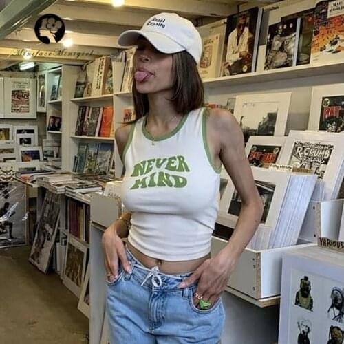 Women Fashion Contrasting Round Neck Sleeveless Letter Print Slim Vest Crop Tops Patchwork Streetwear for Girls Summer Croptop