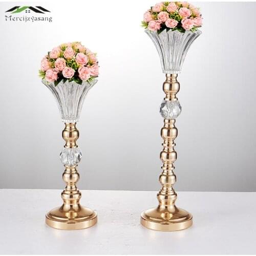Gold Tabletop Vase Metal Flower Holder 40CM Table Centerpiece For Mariage Metal Flowers Vases For Wedding Decoration