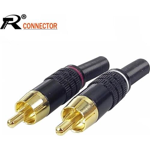 10pcs/lot Gold Plated RCA Male Connector Spring RCA Plug Audio Speaker Plug Jack Adapter Wire Connector Red Black Color