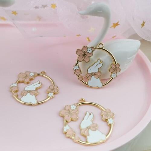 10pcs enamel flowers rabbit charm jewelry accessories earring pendant bracelet necklace charms zinc alloy diy finding 30*31mm