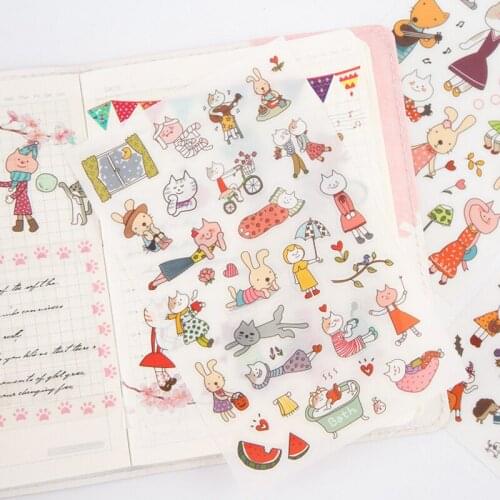 15packs/lot Creative Mod Miss Cat Adhesive Decor Stickers Diary Scrapbooking DIY Sticker Stationery Wholesale Free Shipping