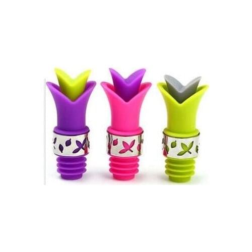 200pcs New Creative Lily Flower Shaped Reusable 2 in 1 Silicone Wine Pourer Bottle Stopper Stoppers Kitchen Party Bar Tool